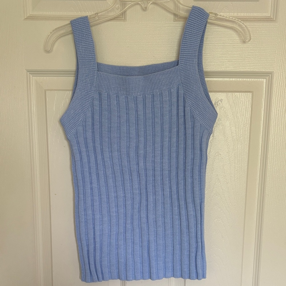 LOFT Classic Ribbed Square-Neck Tank Top - Light Blue
